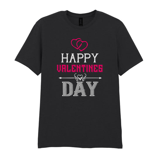 IPRINTOP Happy Valentine's Day Graphic T-Shirt in Black - decorative love-themed lettering