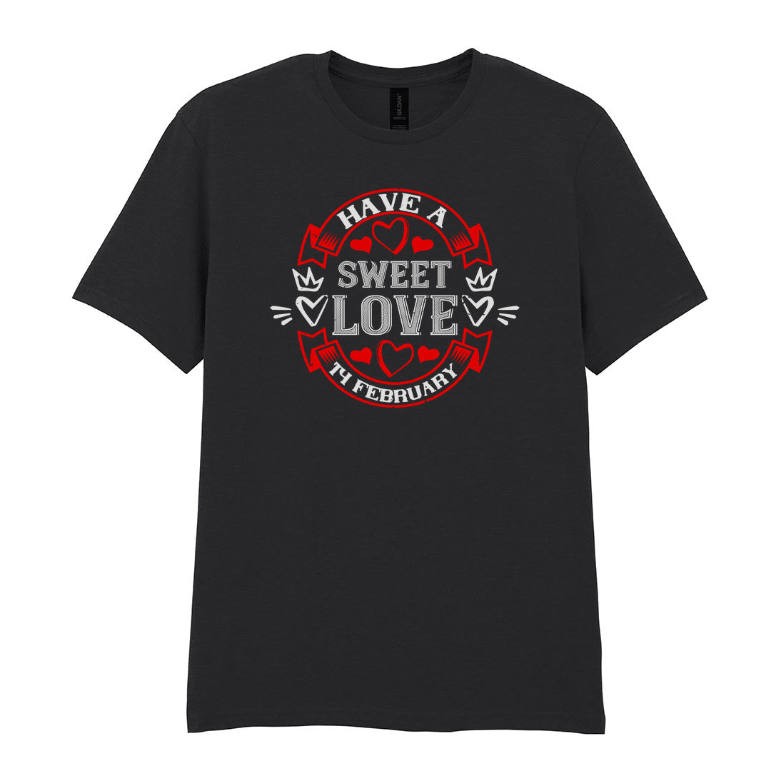 IPRINTOP Have A Sweet Love Graphic T-Shirt in Black - red hearts and circular love emblem