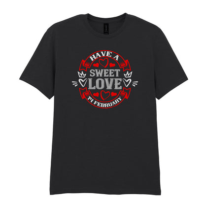 IPRINTOP Have A Sweet Love Graphic T-Shirt in Black - red hearts and circular love emblem