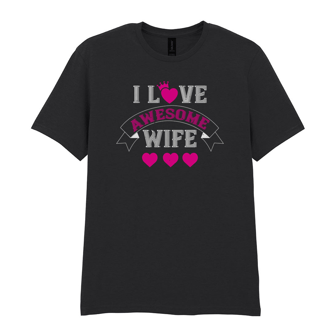 IPRINTOP I Love Awesome Wife Graphic T-Shirt in Black - decorative love-themed lettering