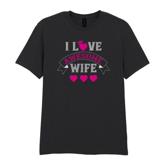 IPRINTOP I Love Awesome Wife Graphic T-Shirt in Black - decorative love-themed lettering