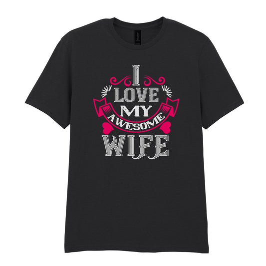 IPRINTOP I Love My Awesome Wife Graphic T-Shirt in Black - decorative love-themed lettering