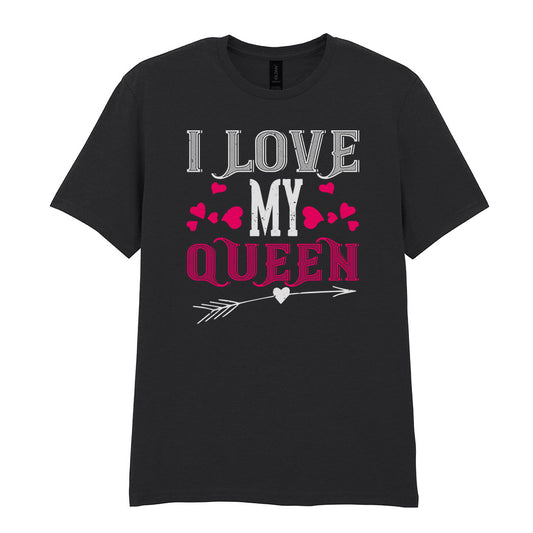 IPRINTOP I Love My Queen Graphic T-Shirt in Black - decorative love-themed lettering