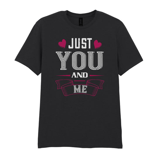 IPRINTOP Just You And Me Graphic T-Shirt in Black - decorative love-themed lettering