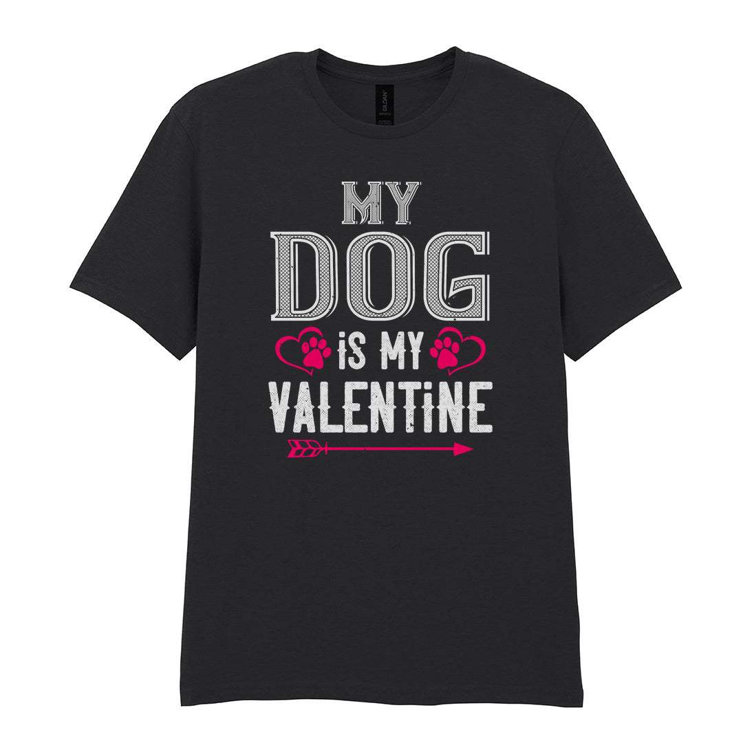 IPRINTOP My Dog Is My Valentine Graphic T-Shirt in Black - heart-shaped paws and an arrow
