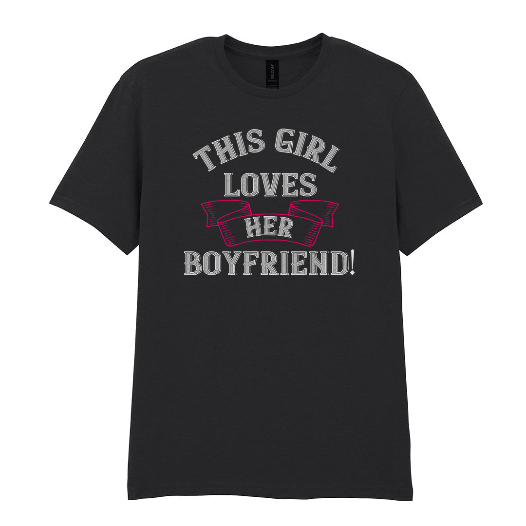 IPRINTOP This Girl Loves Her Boyfriend Graphic T-Shirt in Black - decorative love-themed lettering