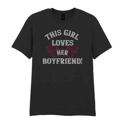 IPRINTOP This Girl Loves Her Boyfriend Graphic T-Shirt in Black - decorative love-themed lettering