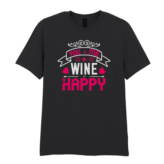 IPRINTOP You Me Wine Happy Graphic T-Shirt in Black - pink hearts and wine lettering