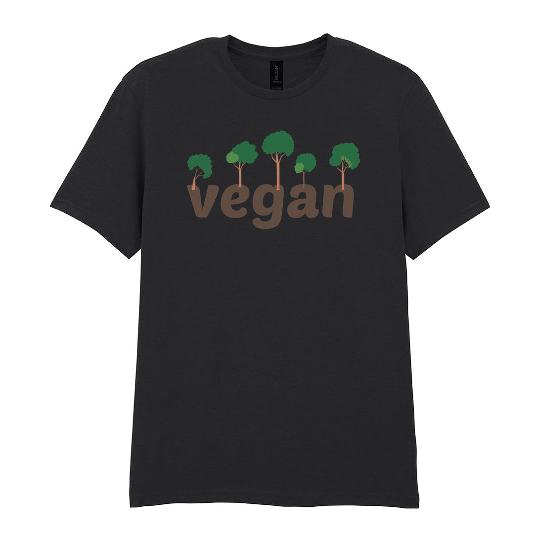 IPRINTOP Embrace Vegan Vibes Graphic T-Shirt in Black - Vegan wordmark with trees