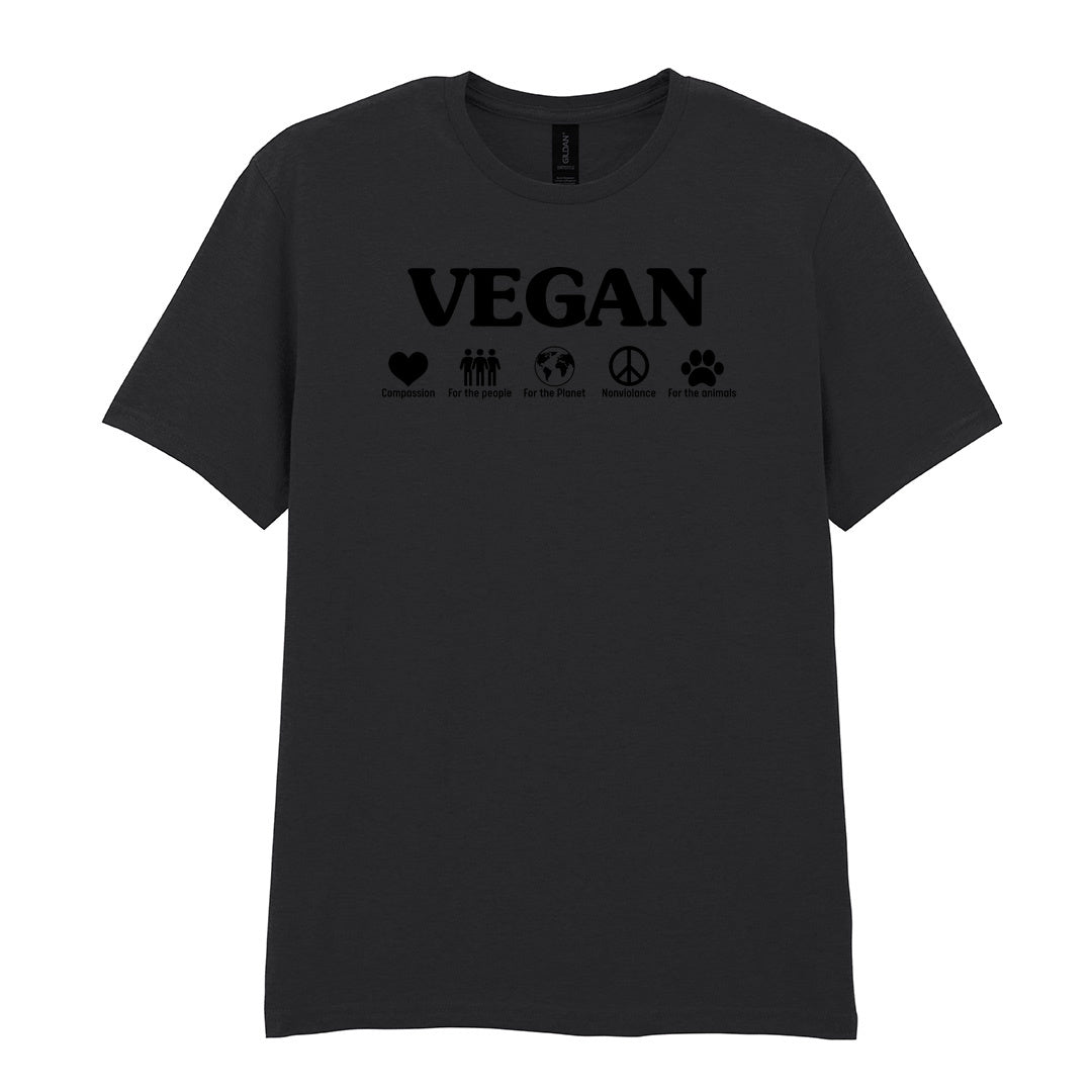 IPRINTOP Nonviolence for Animals People and Planet Graphic T-Shirt in Black - Vegan lettering and lifestyle icons