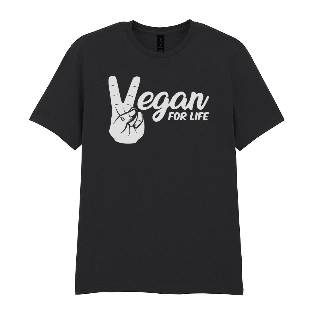 IPRINTOP Vegan For Life Graphic T-Shirt in Black - peace hand and Vegan For Life