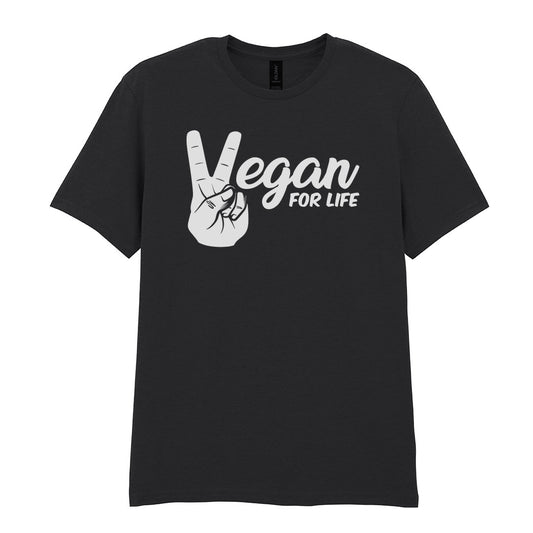 IPRINTOP Vegan For Life Graphic T-Shirt in Black - peace hand and Vegan For Life
