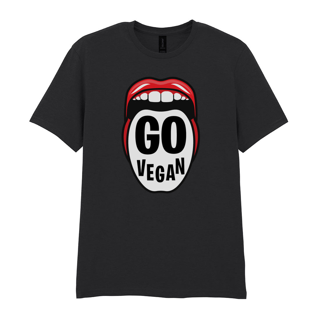 IPRINTOP Go Vegan Graphic T-Shirt in Black - Go Vegan lettering inside red lips