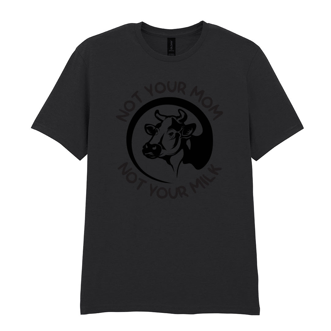 IPRINTOP Not Your Mom Not Your Milk Graphic T-Shirt in Black - cow portrait and milk slogan