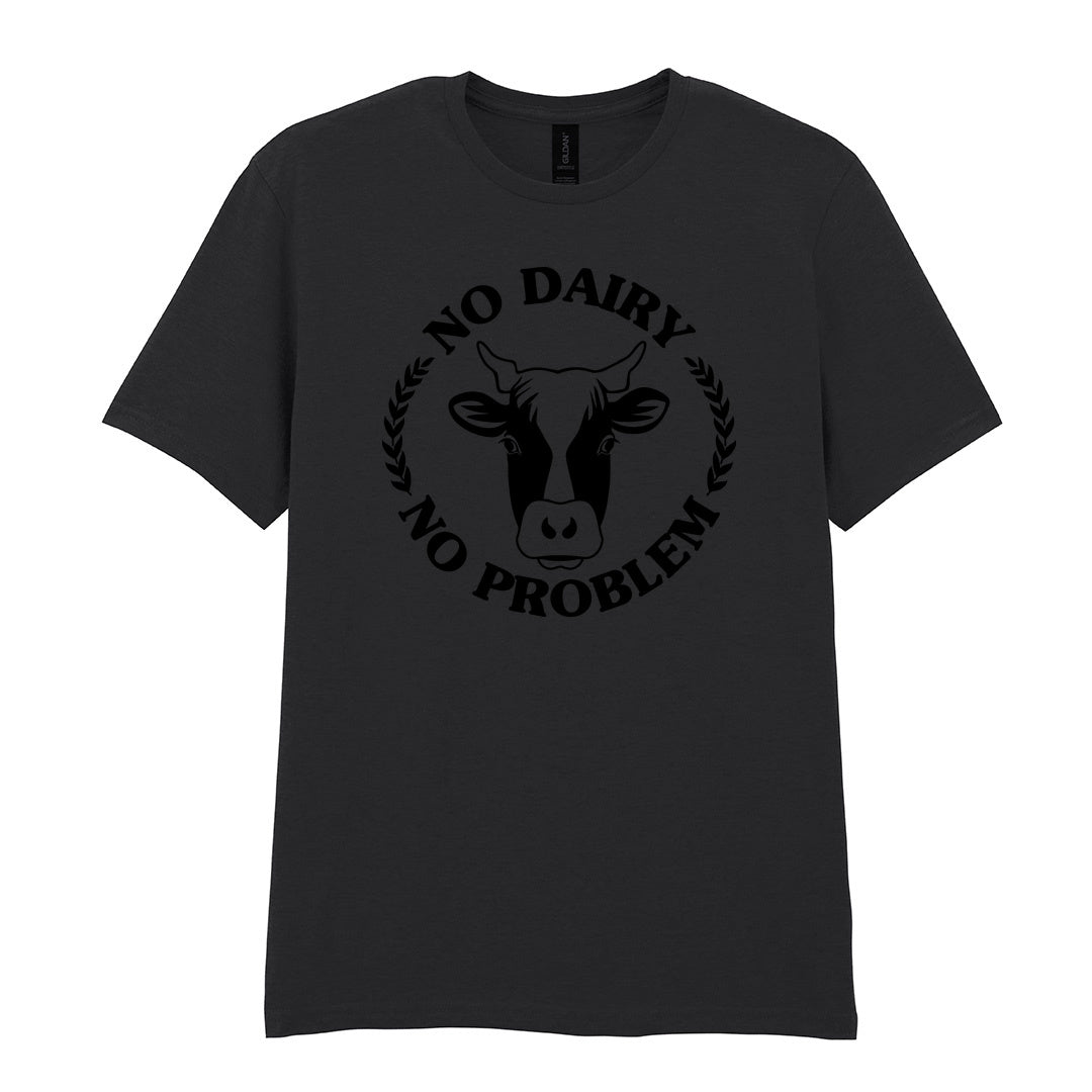 IPRINTOP No Dairy No Problem Graphic T-Shirt in Black - cow face and No Dairy No Problem
