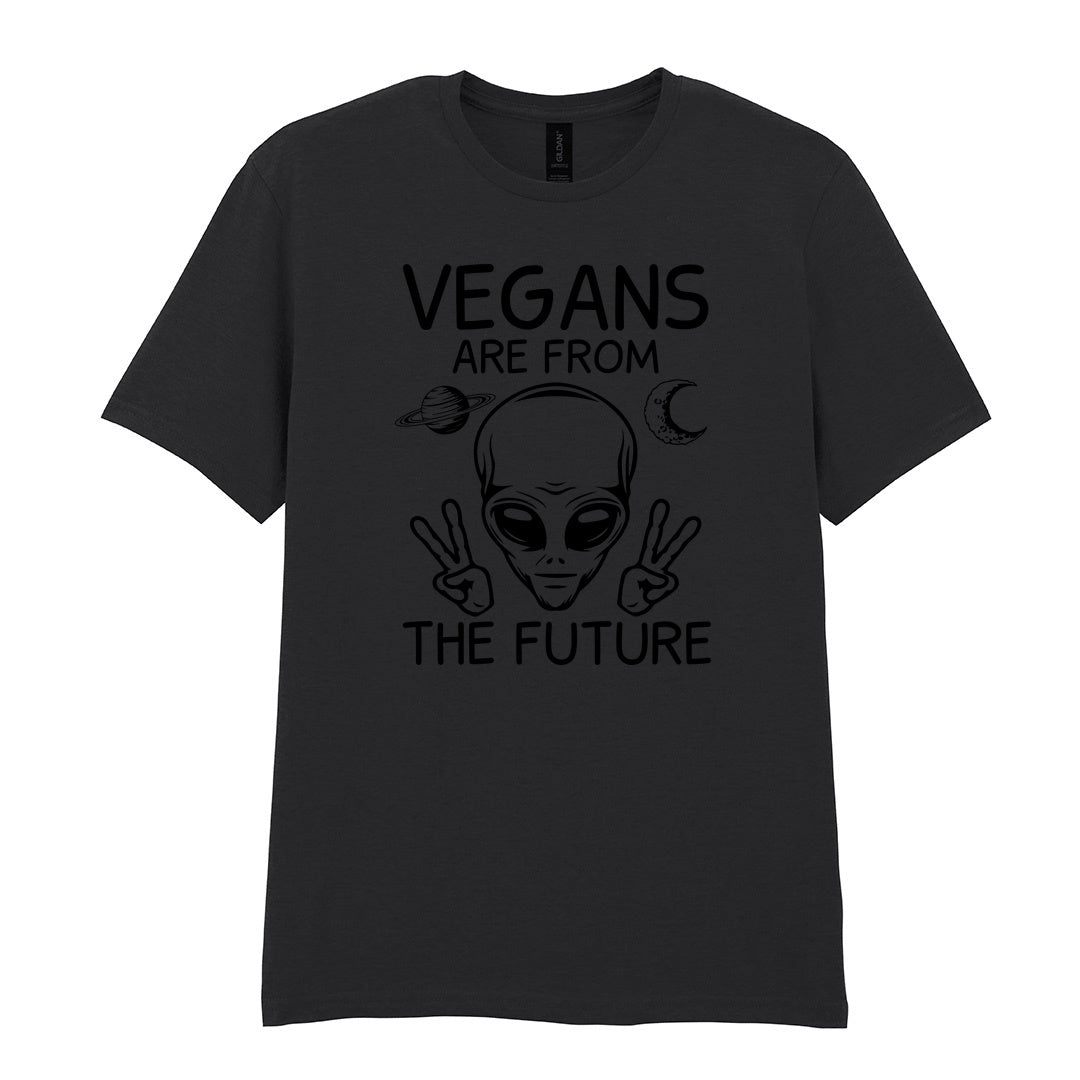 IPRINTOP Vegans Are From The Future Graphic T-Shirt in Black - alien with two peace signs