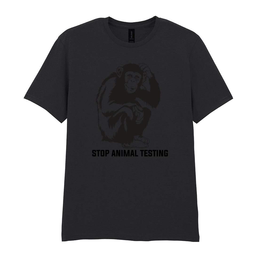 IPRINTOP Stop Animal Testing Graphic T-Shirt in Black - chimpanzee and Stop Animal Testing