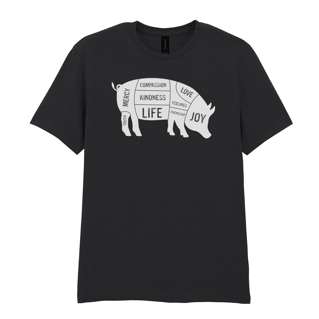IPRINTOP Truth Mercy Compassion Kindness Life Love Feelings… Graphic T-Shirt in Black - pig silhouette filled with values