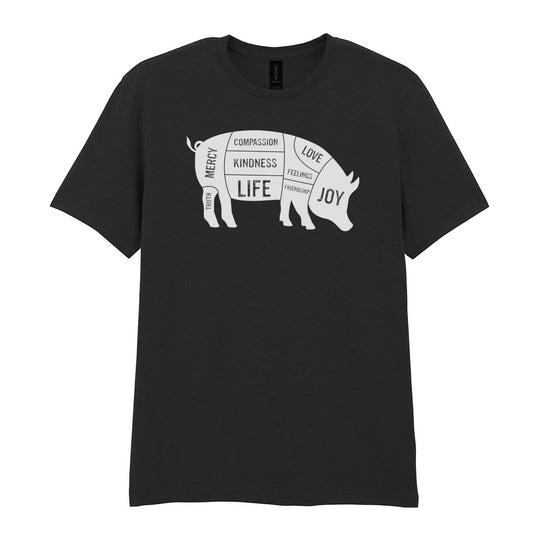 IPRINTOP Truth Mercy Compassion Kindness Life Love Feelings… Graphic T-Shirt in Black - pig silhouette filled with values