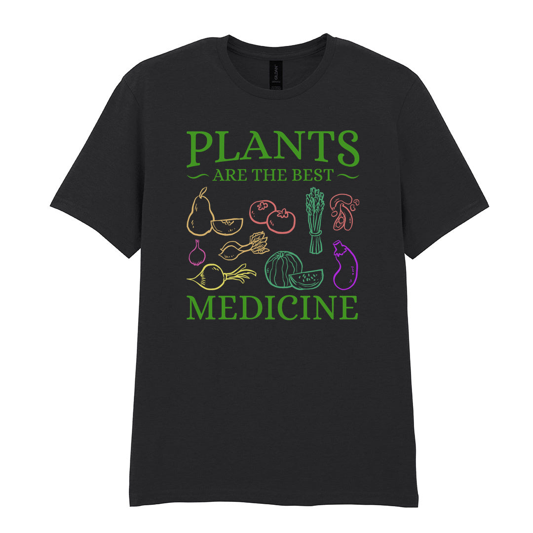 IPRINTOP Plants Are The Best Medicine Graphic T-Shirt in Black - colourful vegetables and plant slogan