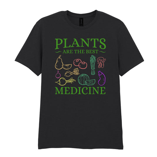 IPRINTOP Plants Are The Best Medicine Graphic T-Shirt in Black - colourful vegetables and plant slogan