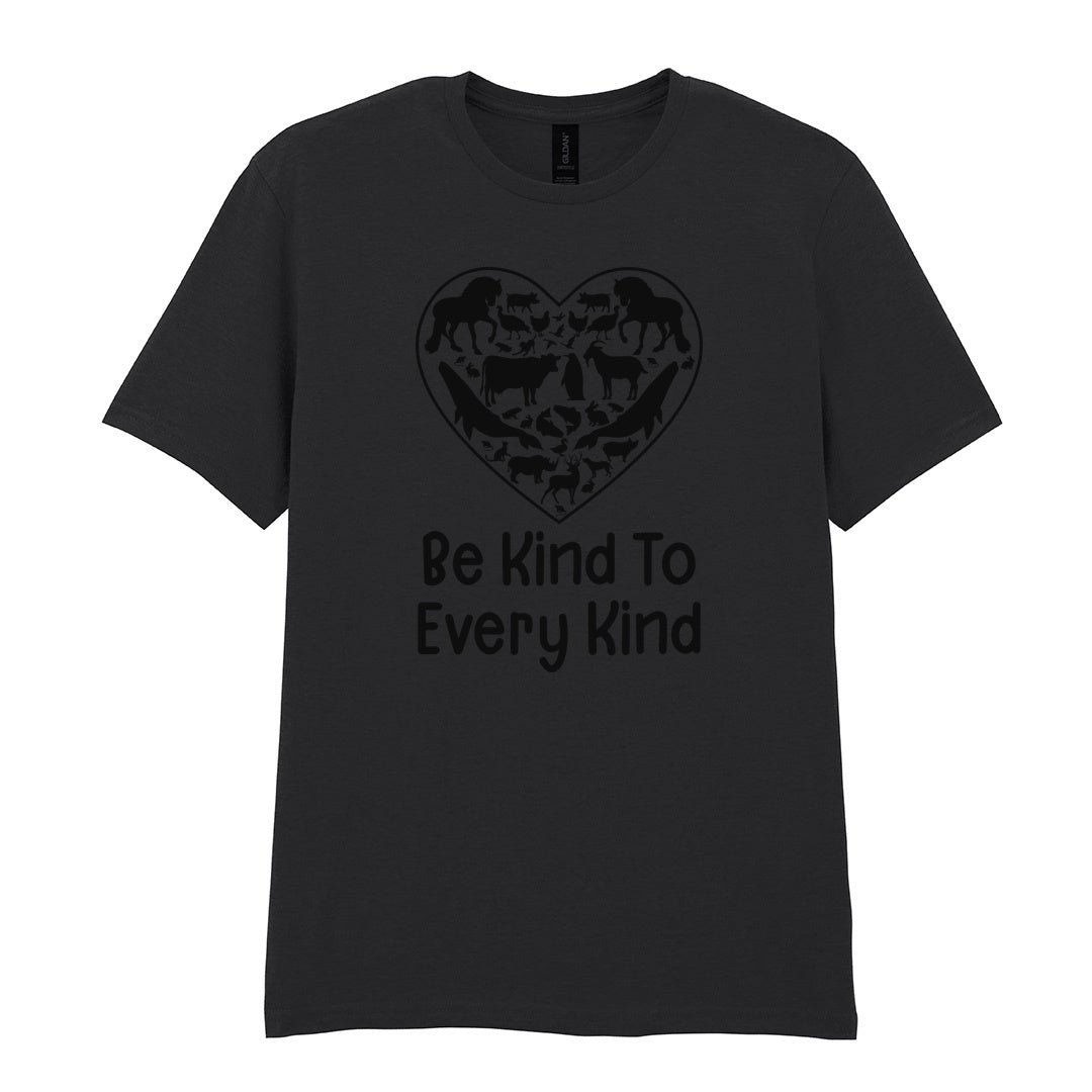 IPRINTOP Be Kind To Every Kind Graphic T-Shirt in Black - animal silhouettes in a heart
