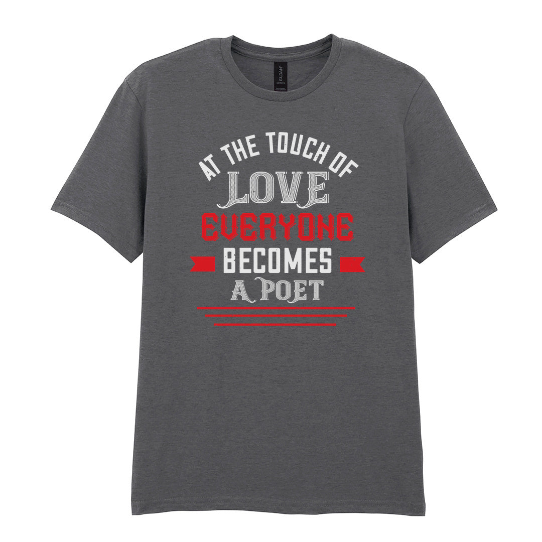 IPRINTOP At the Touch of Love Graphic T-Shirt in Charcoal - white and red poetry quote