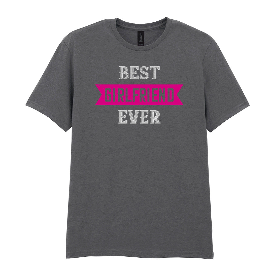 IPRINTOP Best Girlfriend Ever Graphic T-Shirt in Charcoal - pink banner and white lettering