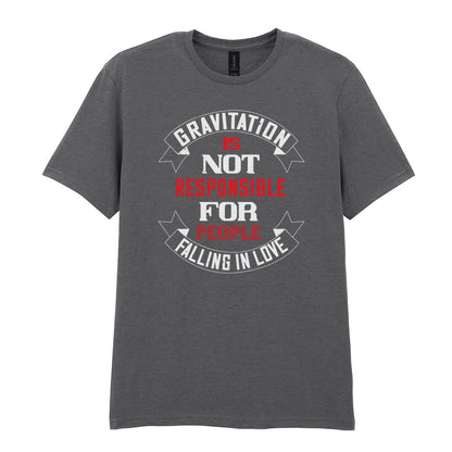 IPRINTOP Gravitation Is Not Responsible Graphic T-Shirt in Charcoal - red and white lettering with banners