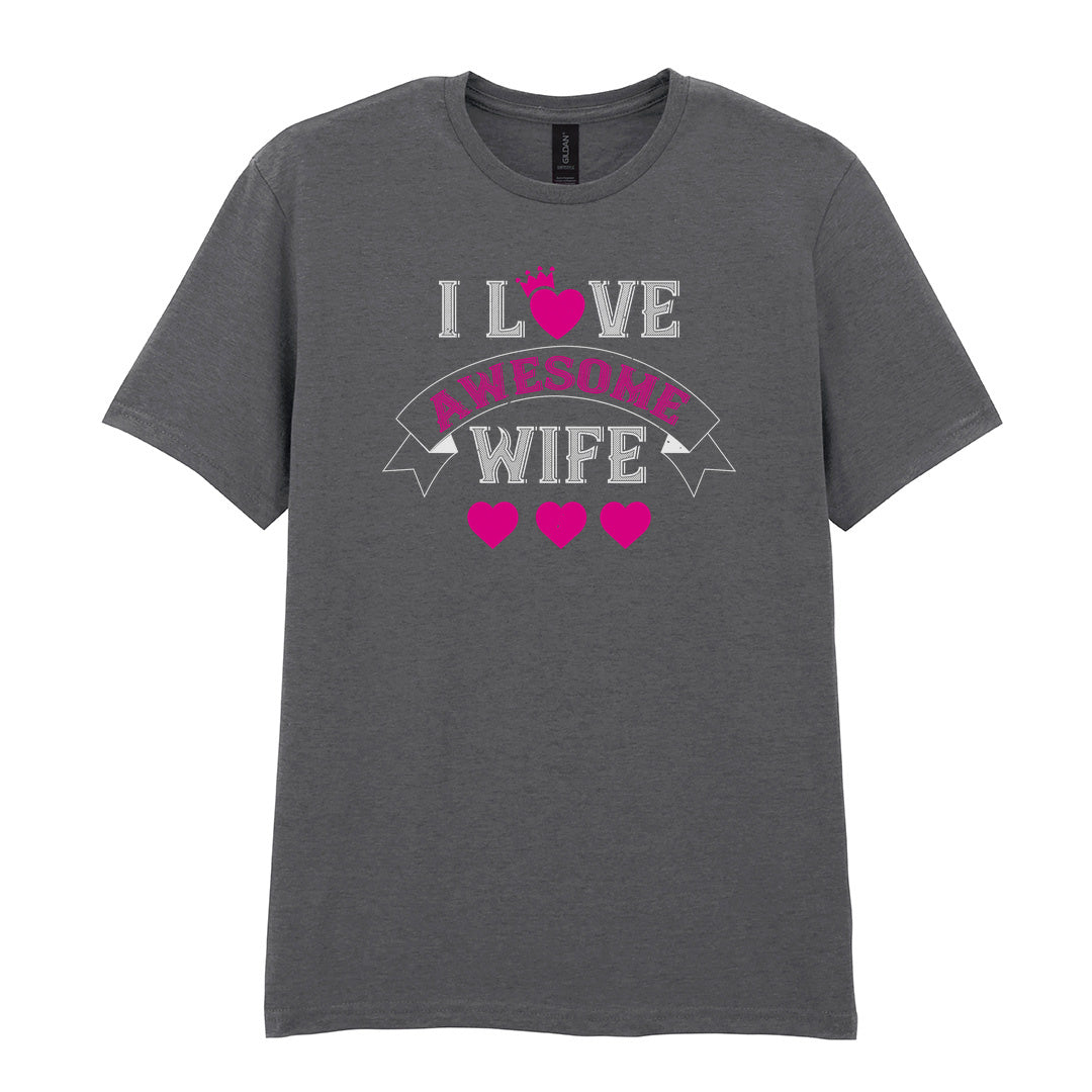 IPRINTOP I Love Awesome Wife Graphic T-Shirt in Charcoal - decorative love-themed lettering