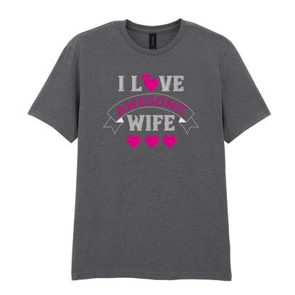 IPRINTOP I Love Awesome Wife Graphic T-Shirt in Charcoal - decorative love-themed lettering