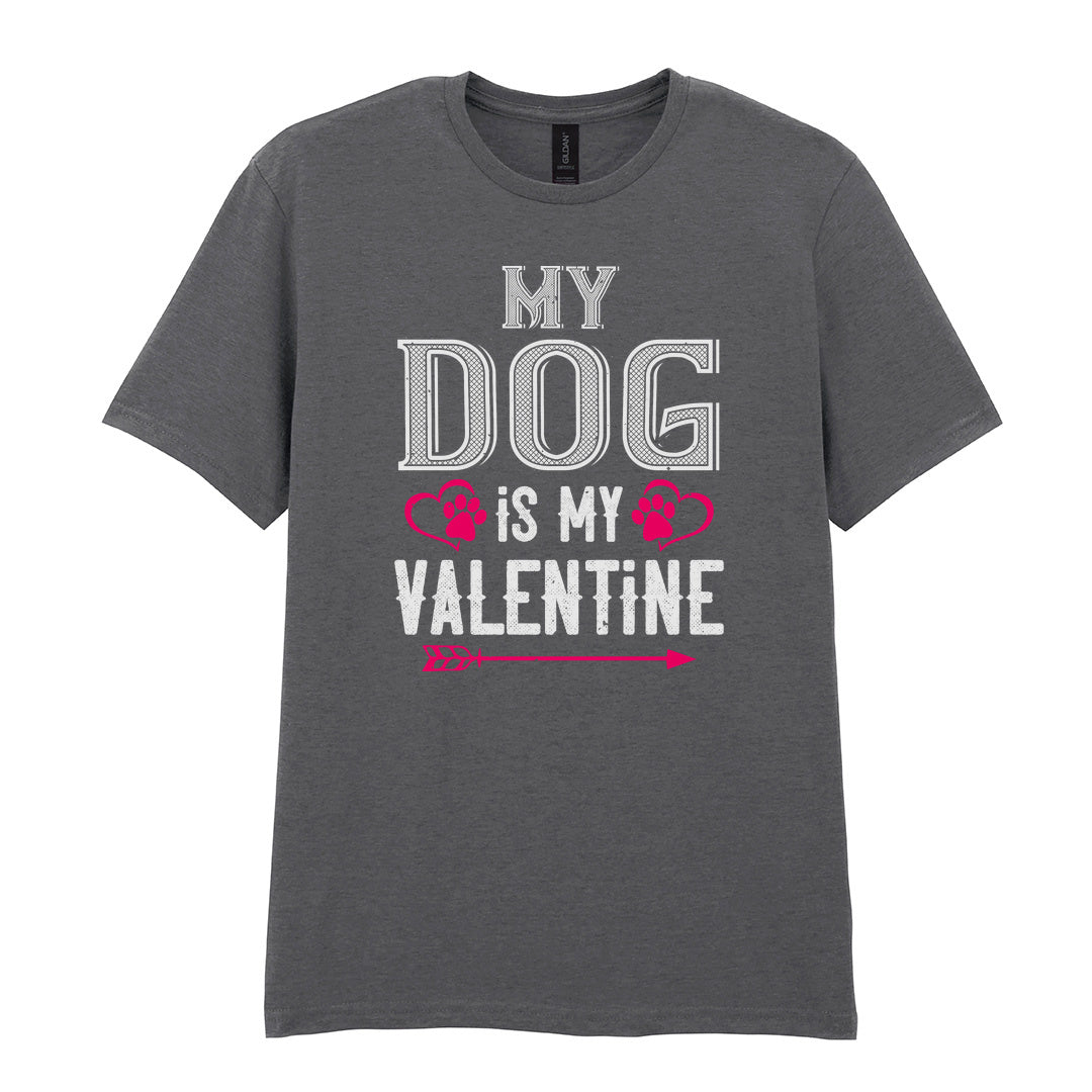 IPRINTOP My Dog Is My Valentine Graphic T-Shirt in Charcoal - heart-shaped paws and an arrow