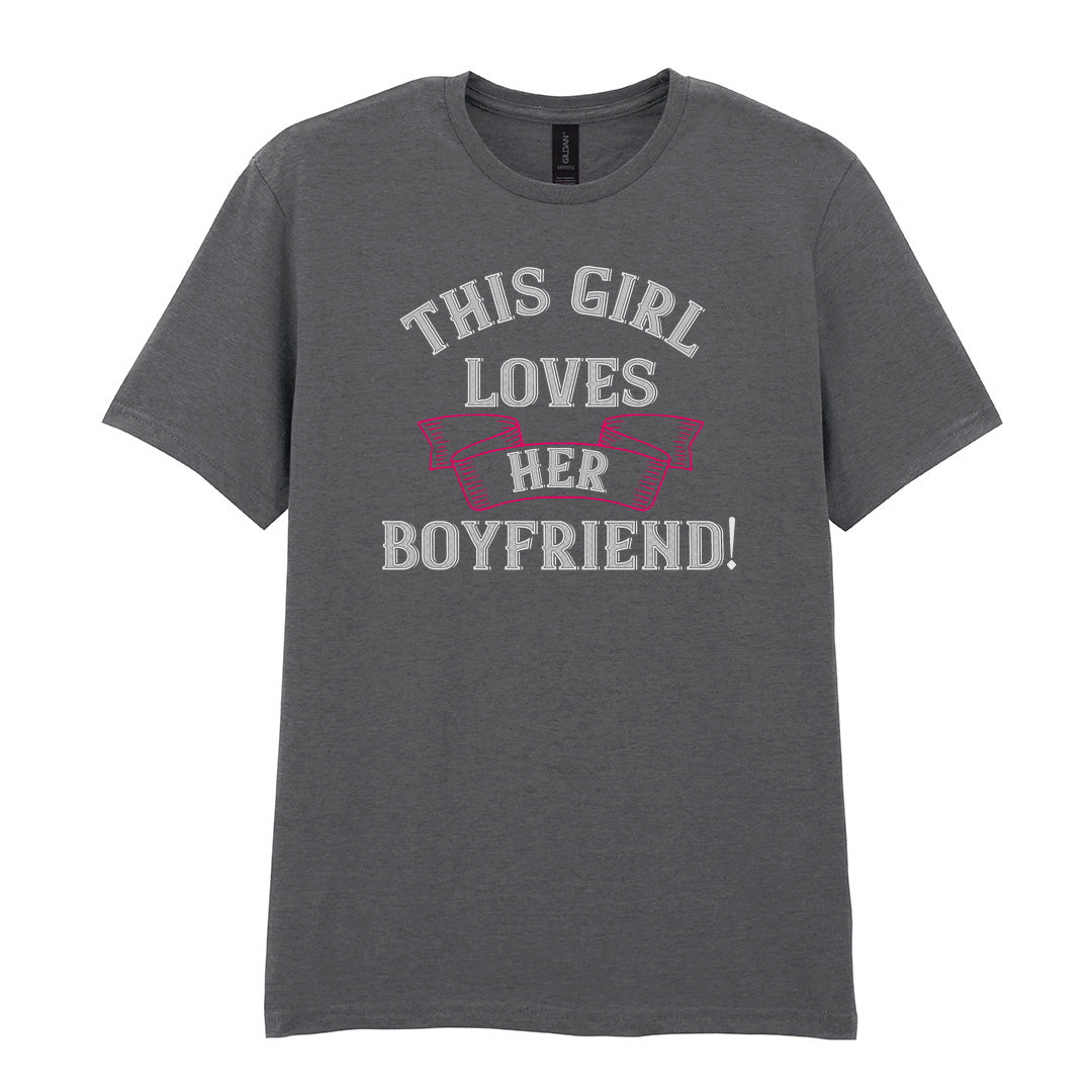 IPRINTOP This Girl Loves Her Boyfriend Graphic T-Shirt in Charcoal - decorative love-themed lettering