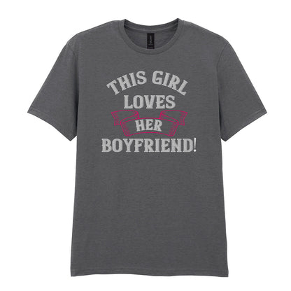 IPRINTOP This Girl Loves Her Boyfriend Graphic T-Shirt in Charcoal - decorative love-themed lettering
