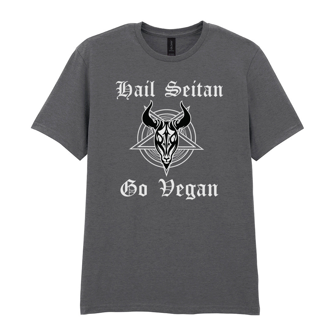 IPRINTOP Hail Seitan Go Vegan Graphic T-Shirt in Charcoal - goat illustration and Hail Seitan