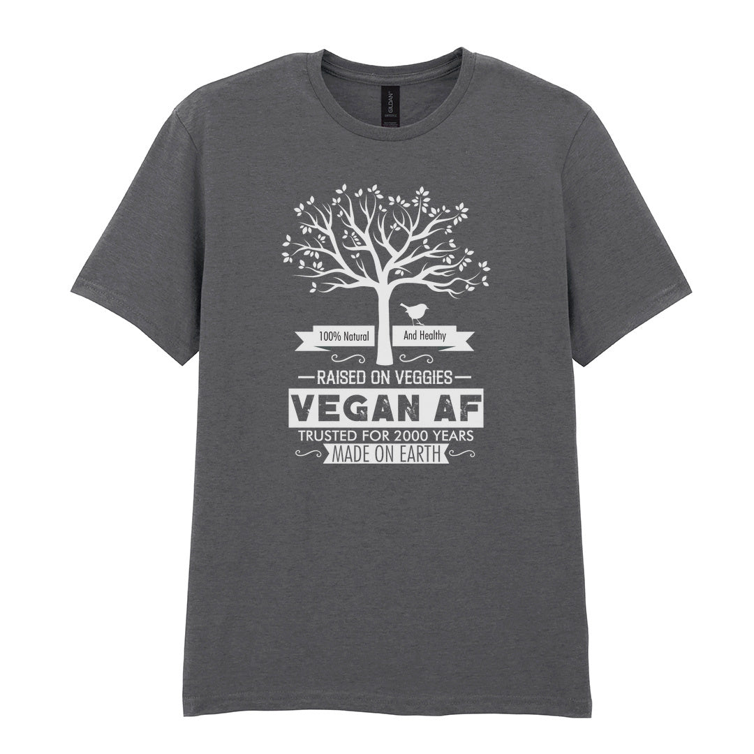 IPRINTOP 100% Natural and Healthy Graphic T-Shirt in Charcoal - tree and Vegan AF lettering