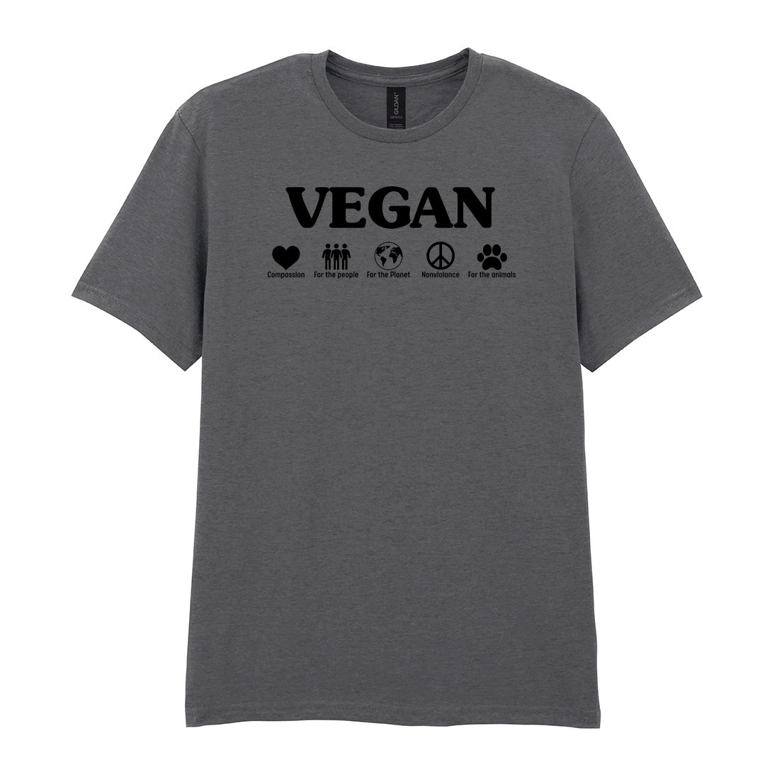 IPRINTOP Nonviolence for Animals People and Planet Graphic T-Shirt in Charcoal - Vegan lettering and lifestyle icons