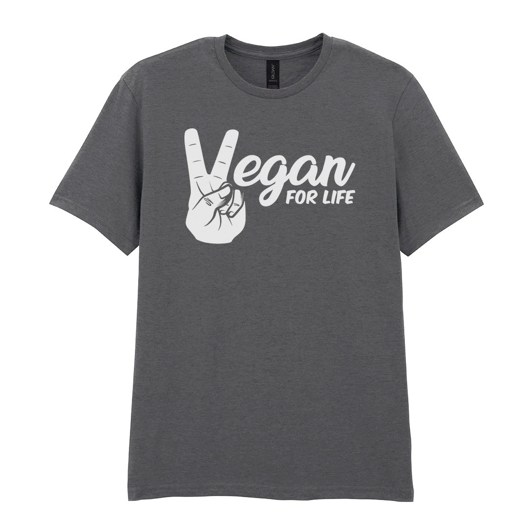 IPRINTOP Vegan For Life Graphic T-Shirt in Charcoal - peace hand and Vegan For Life
