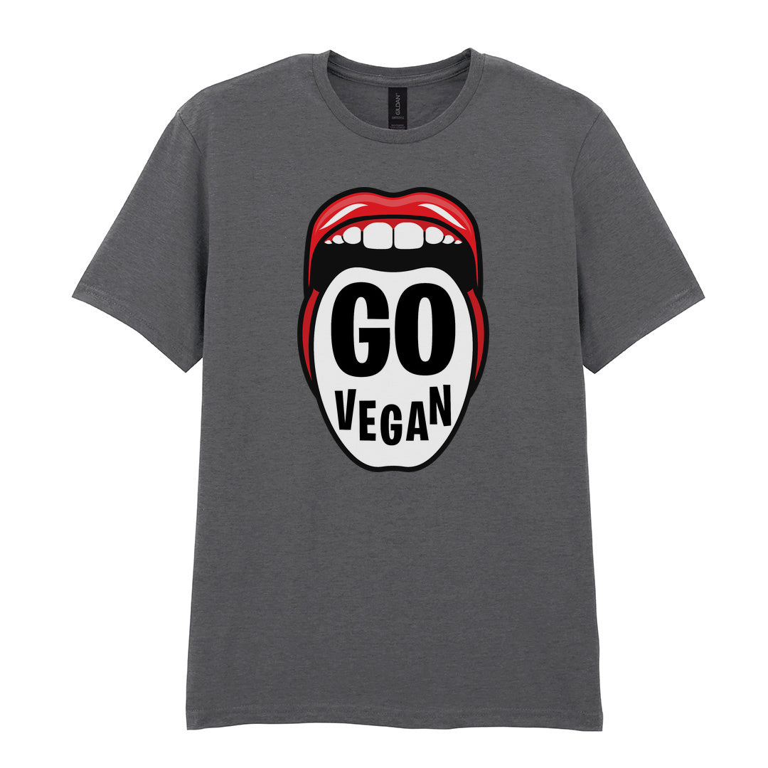 IPRINTOP Go Vegan Graphic T-Shirt in Charcoal - Go Vegan lettering inside red lips