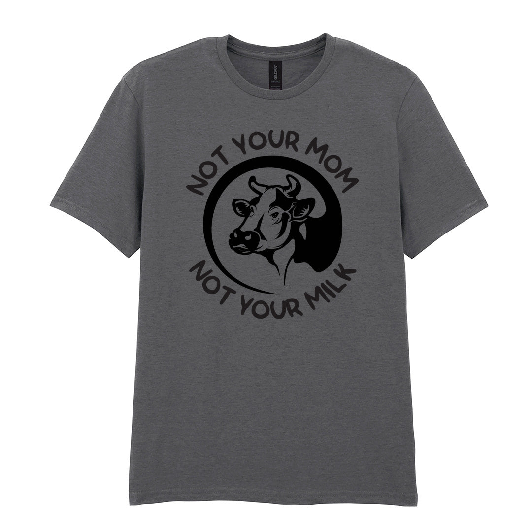 IPRINTOP Not Your Mom Not Your Milk Graphic T-Shirt in Charcoal - cow portrait and milk slogan