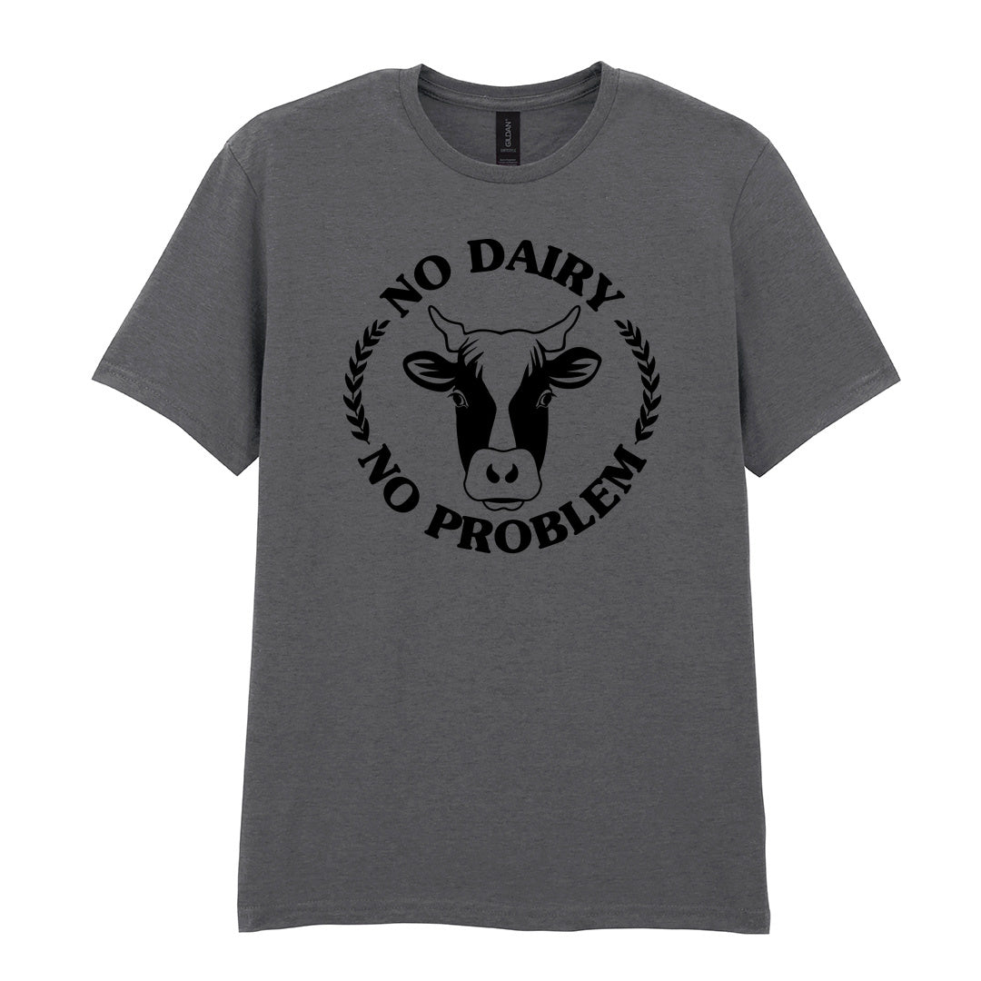 IPRINTOP No Dairy No Problem Graphic T-Shirt in Charcoal - cow face and No Dairy No Problem