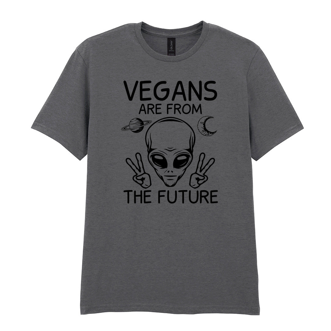 IPRINTOP Vegans Are From The Future Graphic T-Shirt in Charcoal - alien with two peace signs
