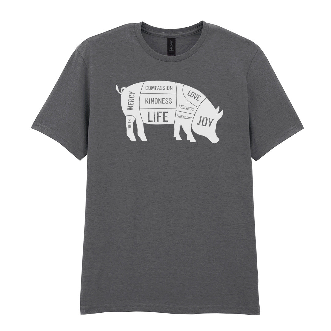 IPRINTOP Truth Mercy Compassion Kindness Life Love… Graphic T-Shirt in Charcoal - pig silhouette filled with values