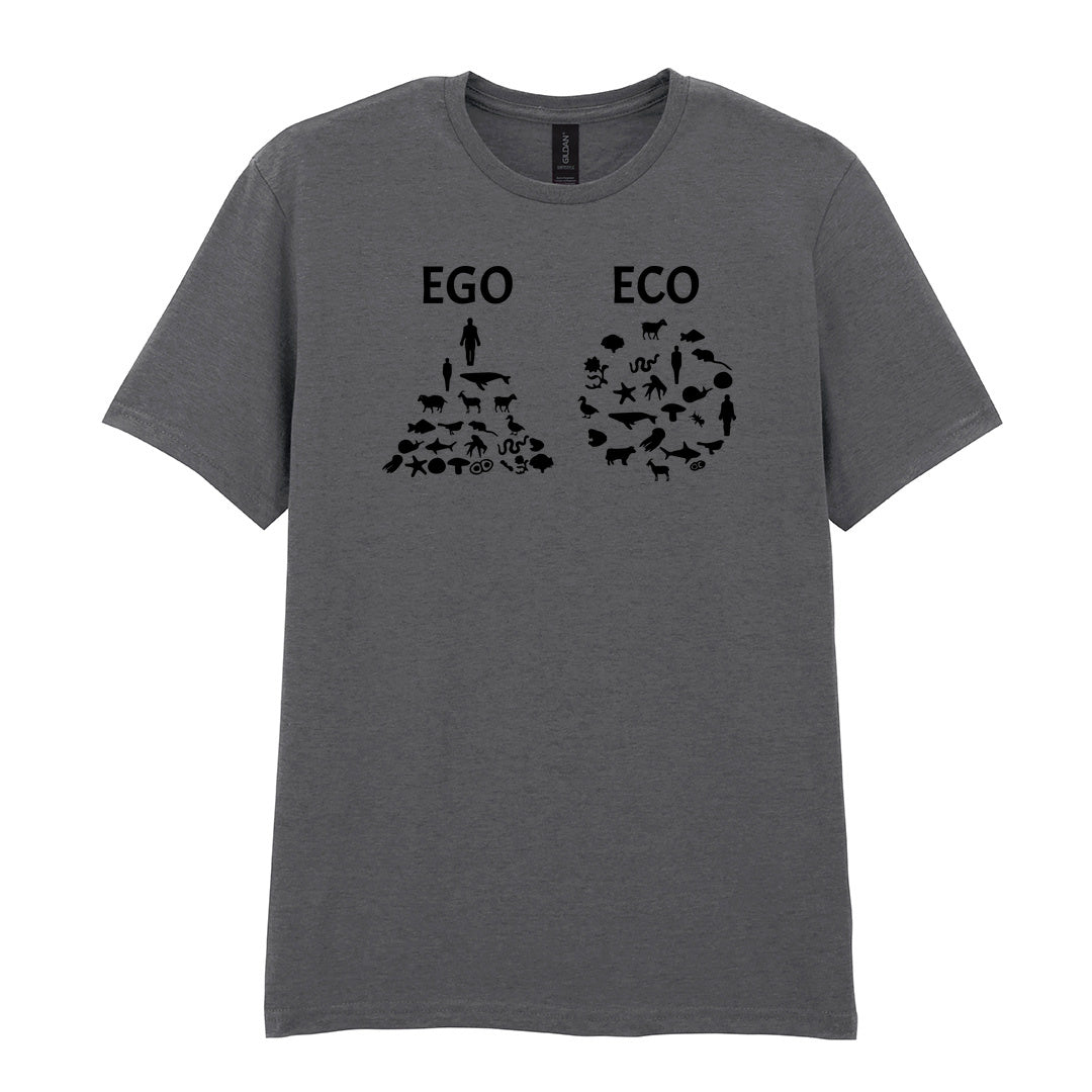 IPRINTOP Embrace Vegan Vibes Graphic T-Shirt in Charcoal - Ego and Eco animal diagrams