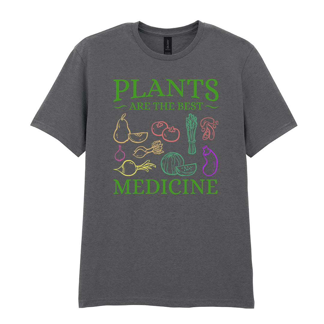 IPRINTOP Plants Are The Best Medicine Graphic T-Shirt in Charcoal - colourful vegetables and plant slogan