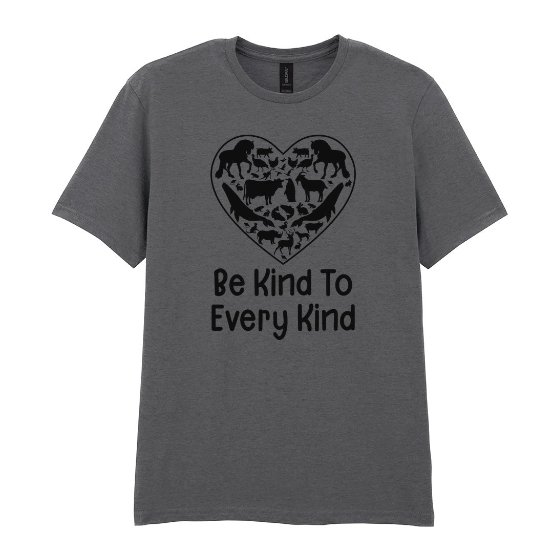 IPRINTOP Be Kind To Every Kind Graphic T-Shirt in Charcoal - animal silhouettes in a heart