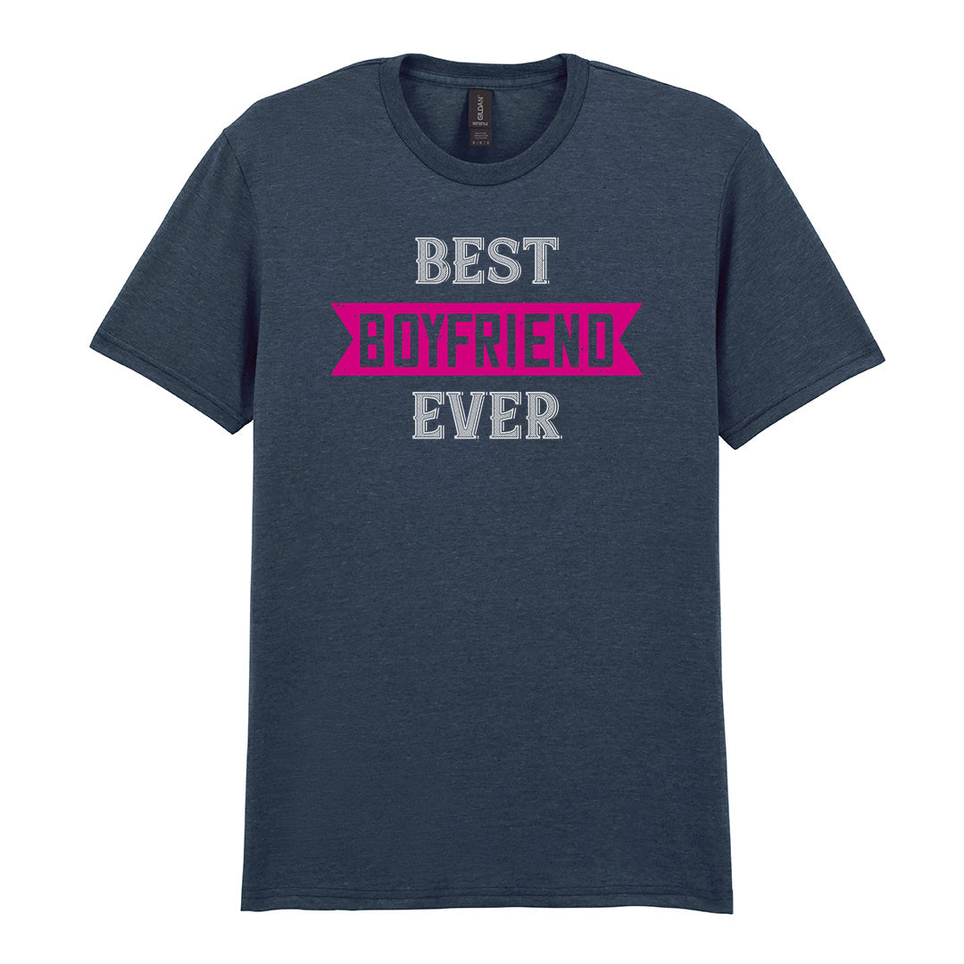 IPRINTOP Best Boyfriend Ever Graphic T-Shirt in Dark Heather - pink banner and white lettering