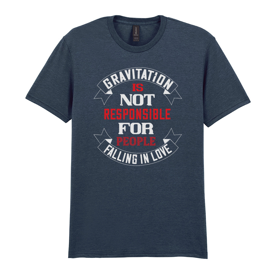 IPRINTOP Gravitation Is Not Responsible Graphic T-Shirt in Dark Heather - red and white lettering with banners