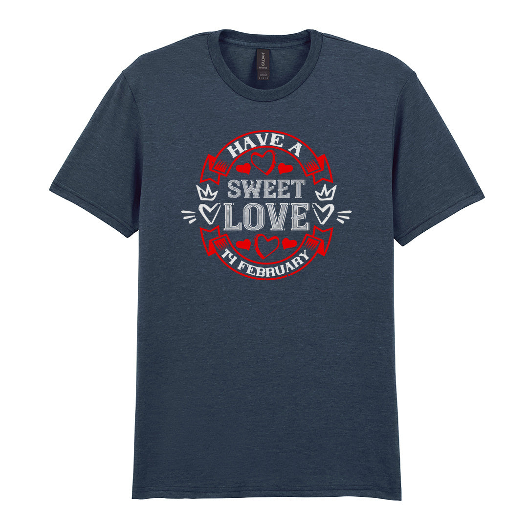 IPRINTOP Have A Sweet Love Graphic T-Shirt in Dark Heather - red hearts and circular love emblem