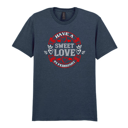 IPRINTOP Have A Sweet Love Graphic T-Shirt in Dark Heather - red hearts and circular love emblem